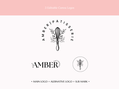 AMBER | Bakery Logo Kit | DIY Canva Design Template, Black & White Elegant Branding