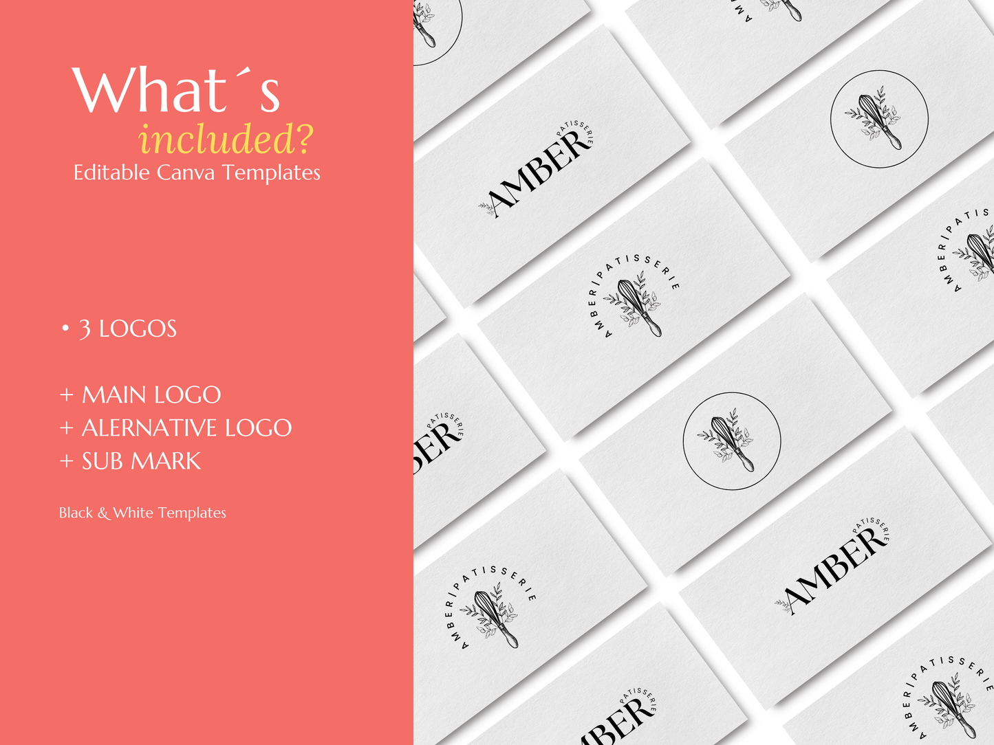AMBER | Bakery Logo Kit | DIY Canva Design Template, Black & White Elegant Branding