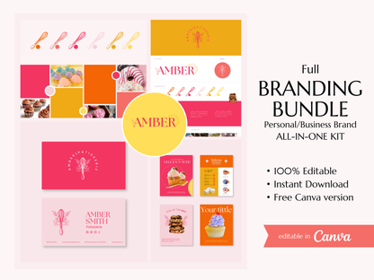 AMBER | BAKER - CHEF | Editable Personal Branding Kit | Canva Templates - Logos, Brand Board, Business Card, Email Signature, Social Media Kit