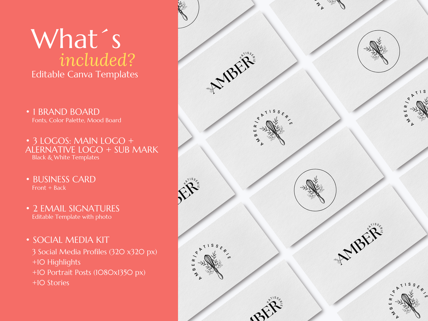 AMBER | BAKER - CHEF | Editable Personal Branding Kit | Canva Templates - Logos, Brand Board, Business Card, Email Signature, Social Media Kit