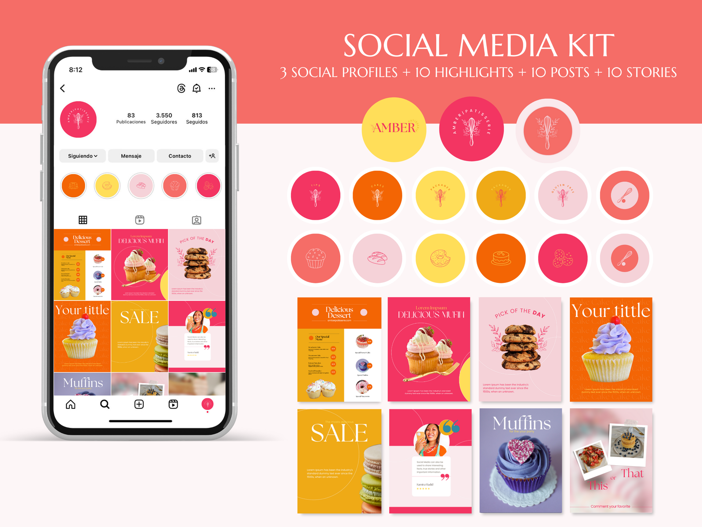 AMBER | BAKER - CHEF | Editable Personal Branding Kit | Canva Templates - Logos, Brand Board, Business Card, Email Signature, Social Media Kit