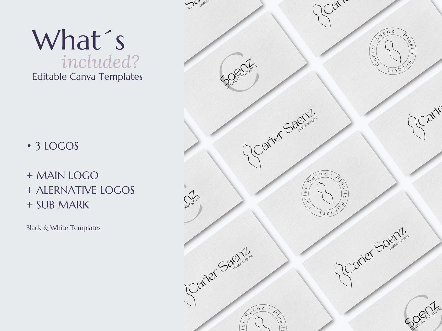 CARTER | Beauty Logo Kit | DIY Black & White Canva Template, Elegant Branding Package