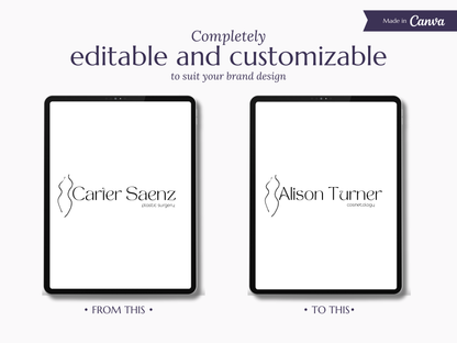 CARTER | Beauty Logo Kit | DIY Black & White Canva Template, Elegant Branding Package