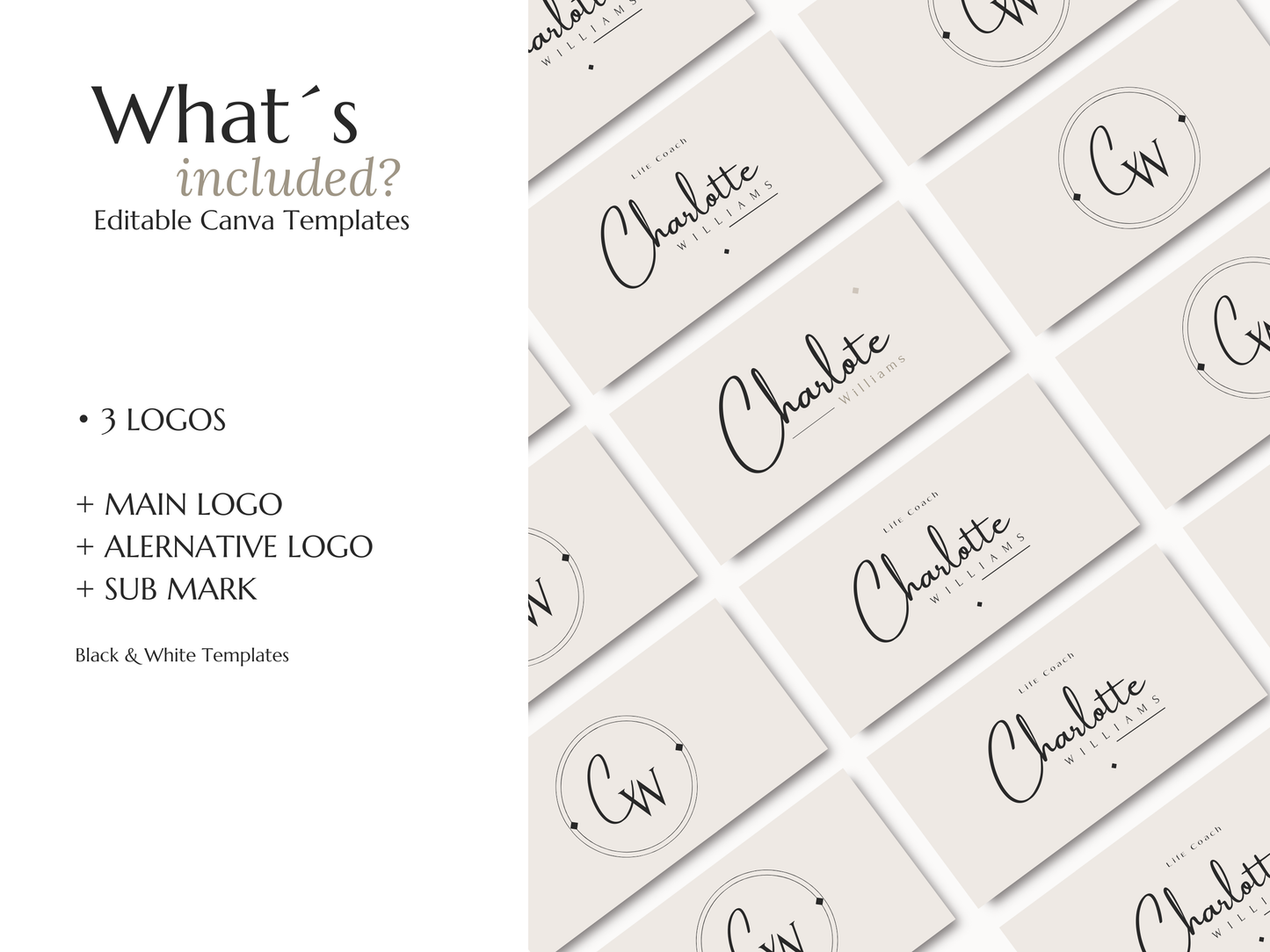 CHARLOTTE | Coach & Expert Logo Kit | DIY Canva Template, Elegant Black & White Design