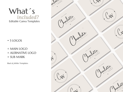 CHARLOTTE | Coach & Expert Logo Kit | DIY Canva Template, Elegant Black & White Design