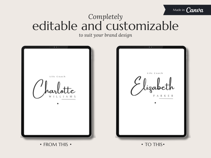 CHARLOTTE | Coach & Expert Logo Kit | DIY Canva Template, Elegant Black & White Design