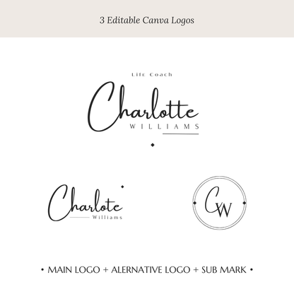 CHARLOTTE | Coach & Expert Logo Kit | DIY Canva Template, Elegant Black & White Design