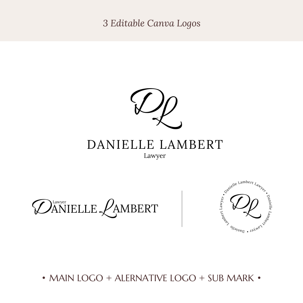 DANIELLE | Lawyer Logo Kit | DIY Black & White Canva Branding Package