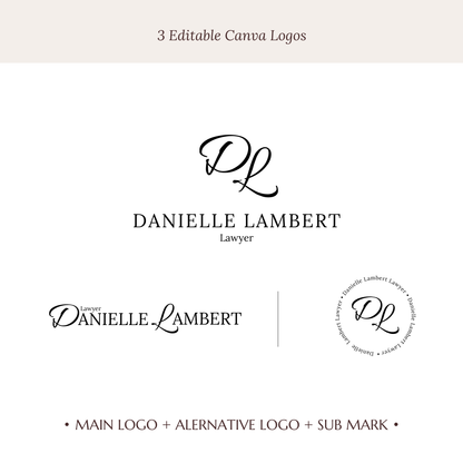DANIELLE | Lawyer Logo Kit | DIY Black & White Canva Branding Package