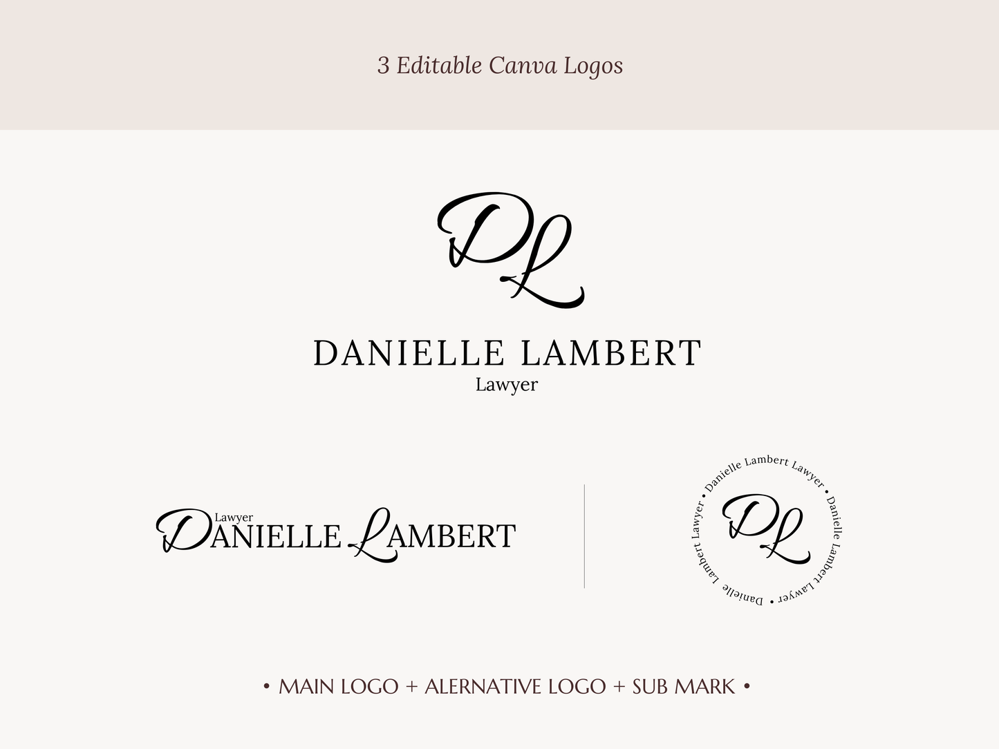 DANIELLE | Lawyer Logo Kit | DIY Black & White Canva Branding Package