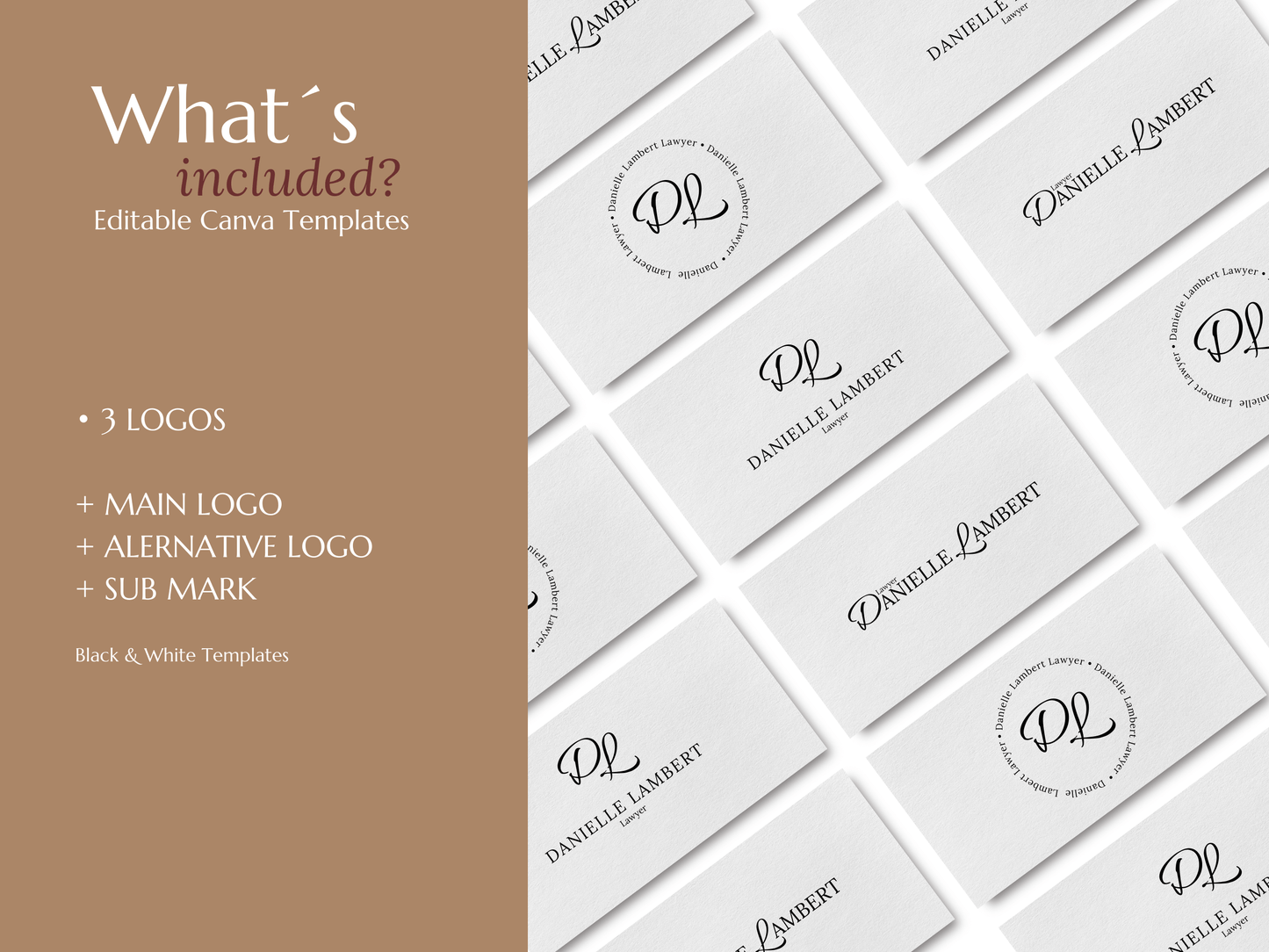 DANIELLE | Lawyer Logo Kit | DIY Black & White Canva Branding Package