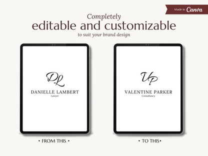 DANIELLE | Lawyer Logo Kit | DIY Black & White Canva Branding Package