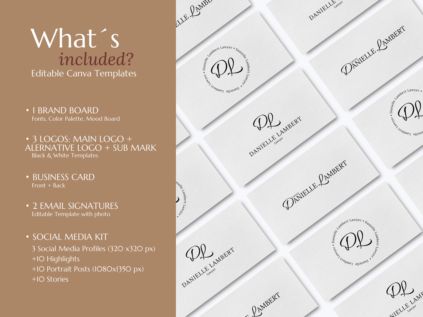 DANIELLE | LAWYER | Editable Personal Branding Kit | Canva Templates - Logos, Brand Board, Business Card, Email Signature, Social Media Kit