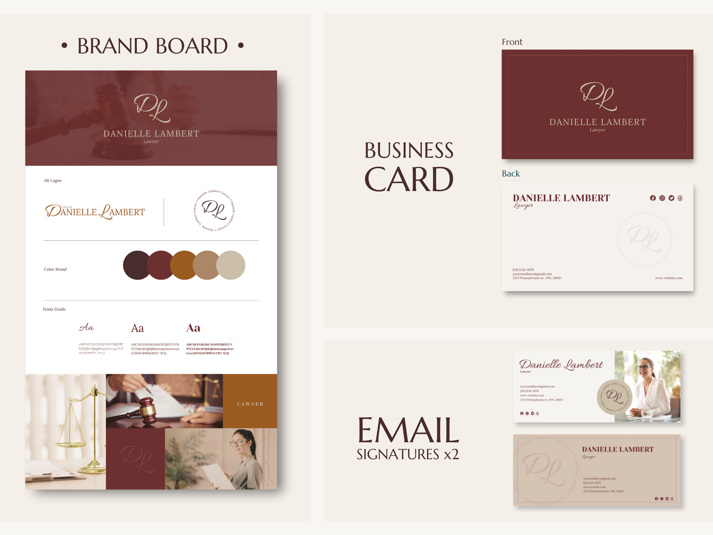 DANIELLE | LAWYER | Editable Personal Branding Kit | Canva Templates - Logos, Brand Board, Business Card, Email Signature, Social Media Kit