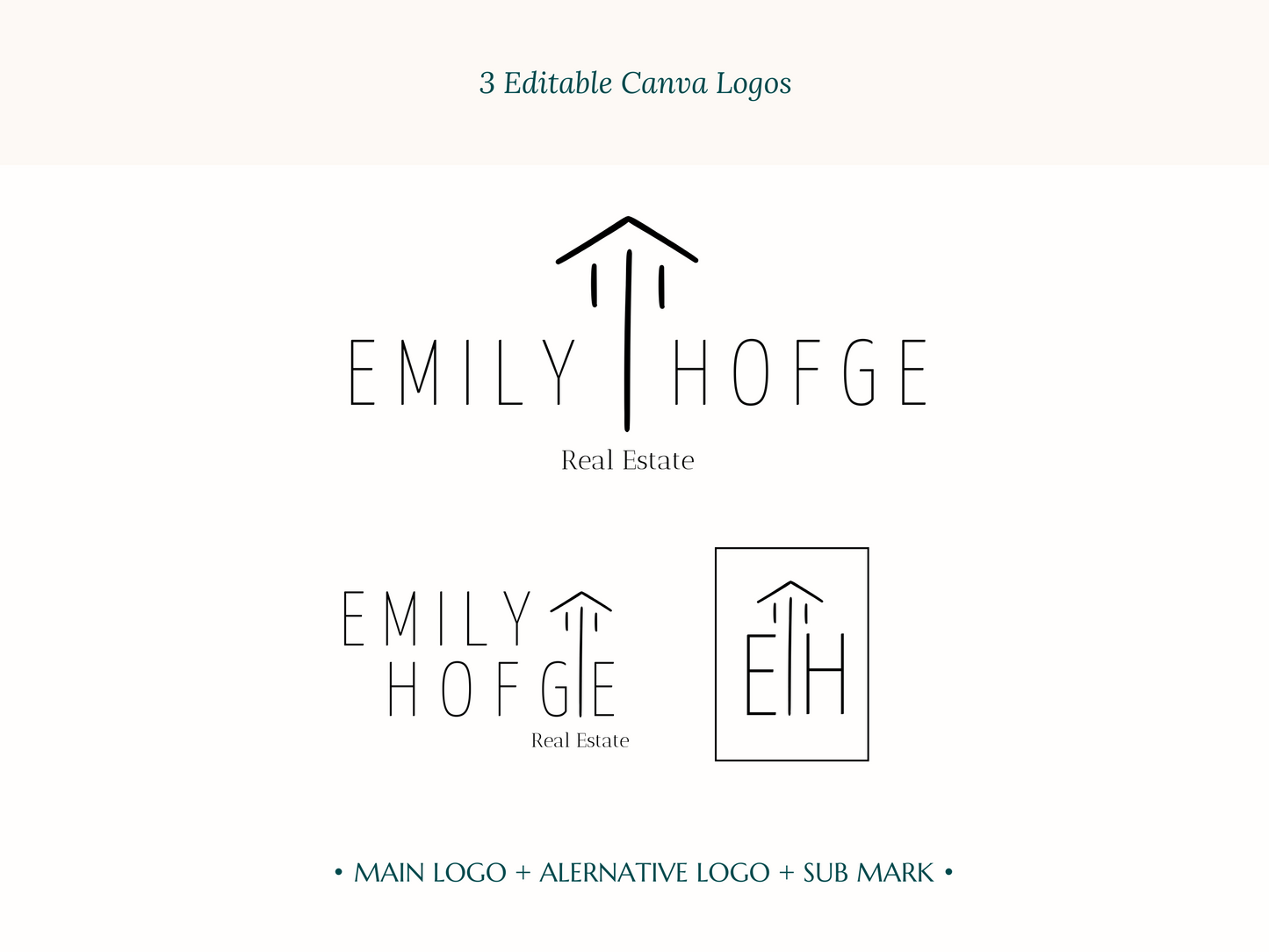 EMILY | Realtor, Architect & Interior Designer Logo Kit | DIY Black & White Canva Template
