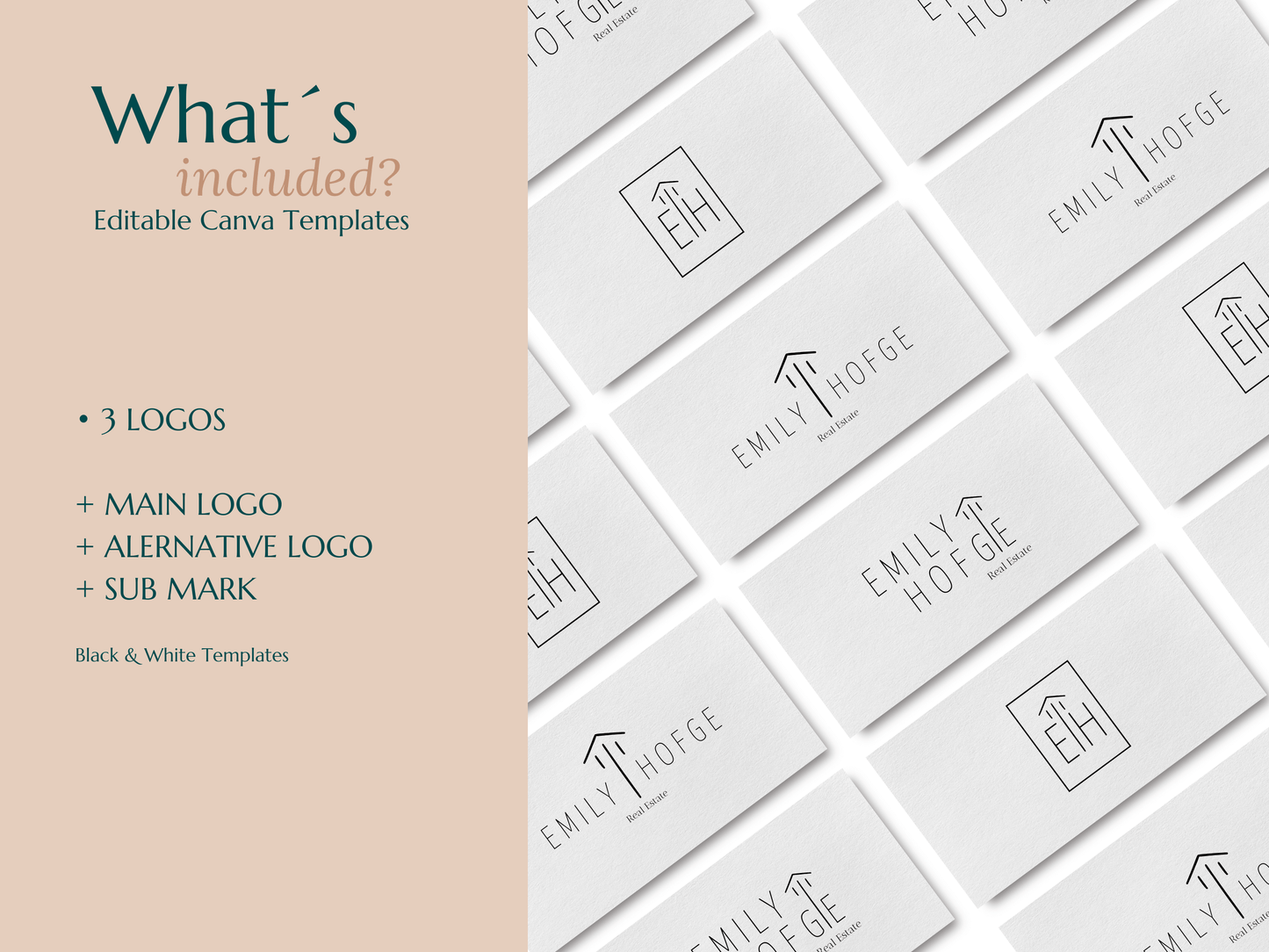 EMILY | Realtor, Architect & Interior Designer Logo Kit | DIY Black & White Canva Template
