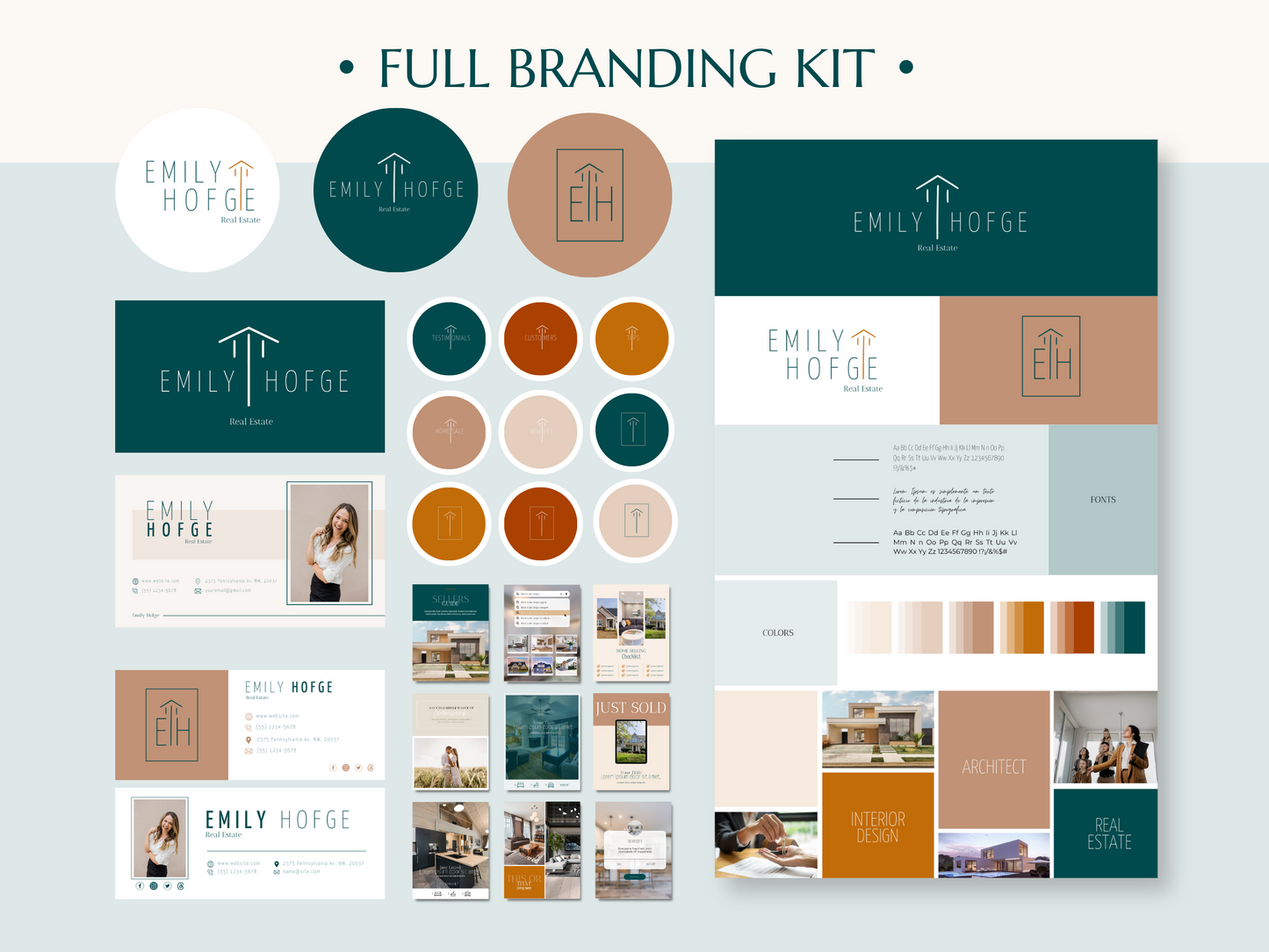 EMILY | REALTOR - REAL ESTATE - ARCHITECT - INTERIOR DESIGNER | DYI Personal Branding Kit | Canva Templates - Logos, Brand Board, Business Card, Email Signature, Social Media Kit