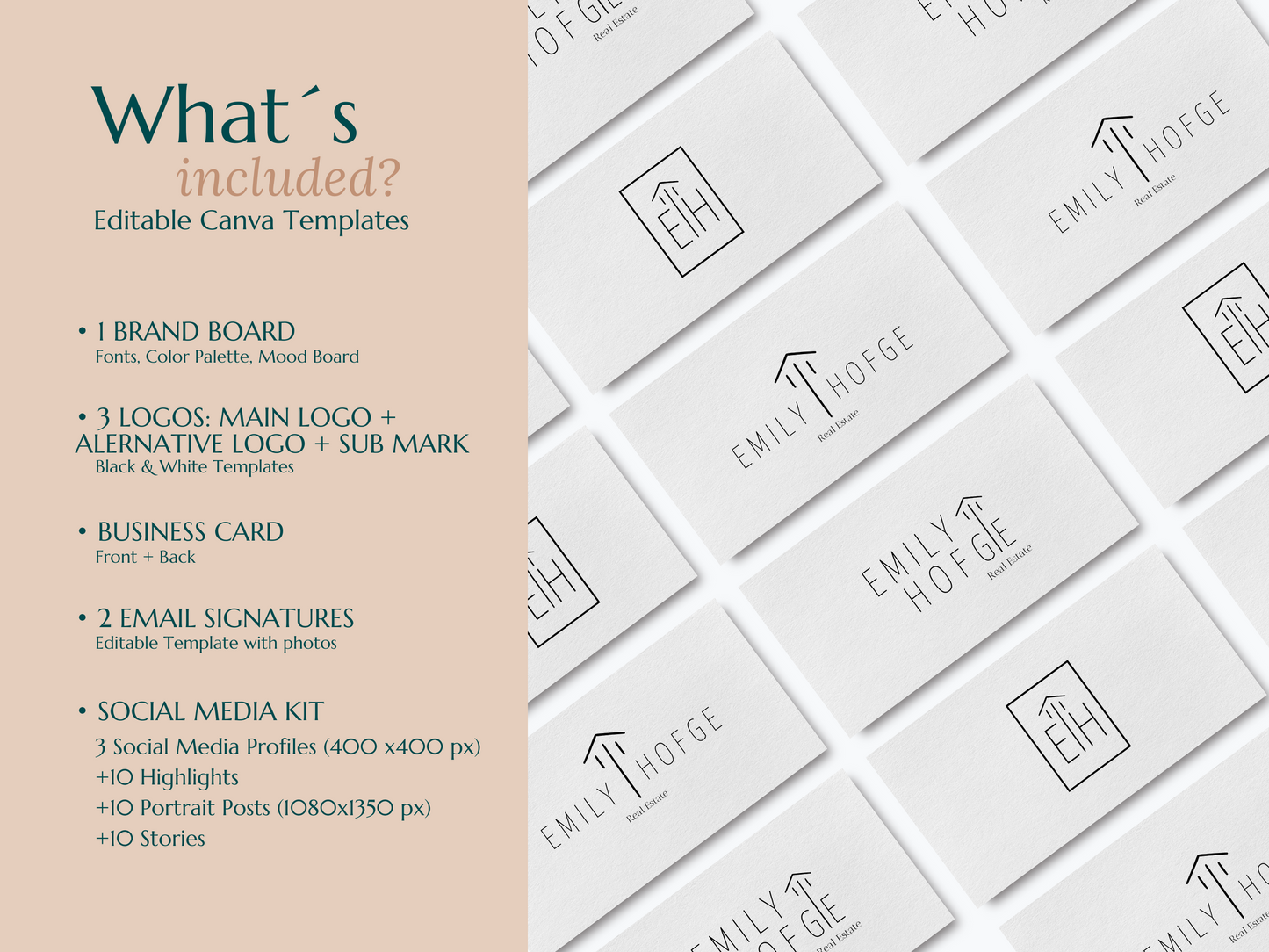 EMILY | REALTOR - REAL ESTATE - ARCHITECT - INTERIOR DESIGNER | DYI Personal Branding Kit | Canva Templates - Logos, Brand Board, Business Card, Email Signature, Social Media Kit