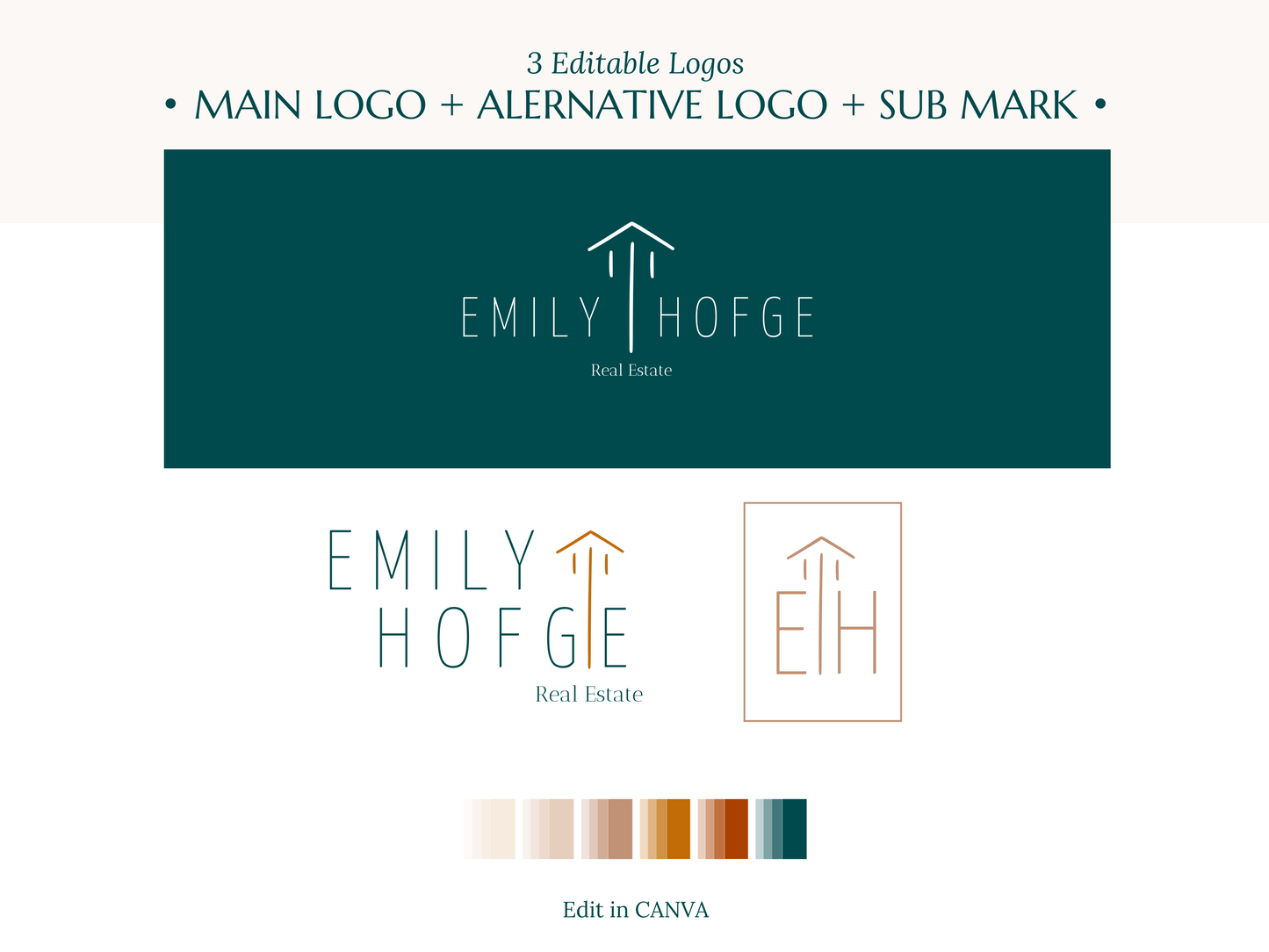 EMILY | REALTOR - REAL ESTATE - ARCHITECT - INTERIOR DESIGNER | DYI Personal Branding Kit | Canva Templates - Logos, Brand Board, Business Card, Email Signature, Social Media Kit