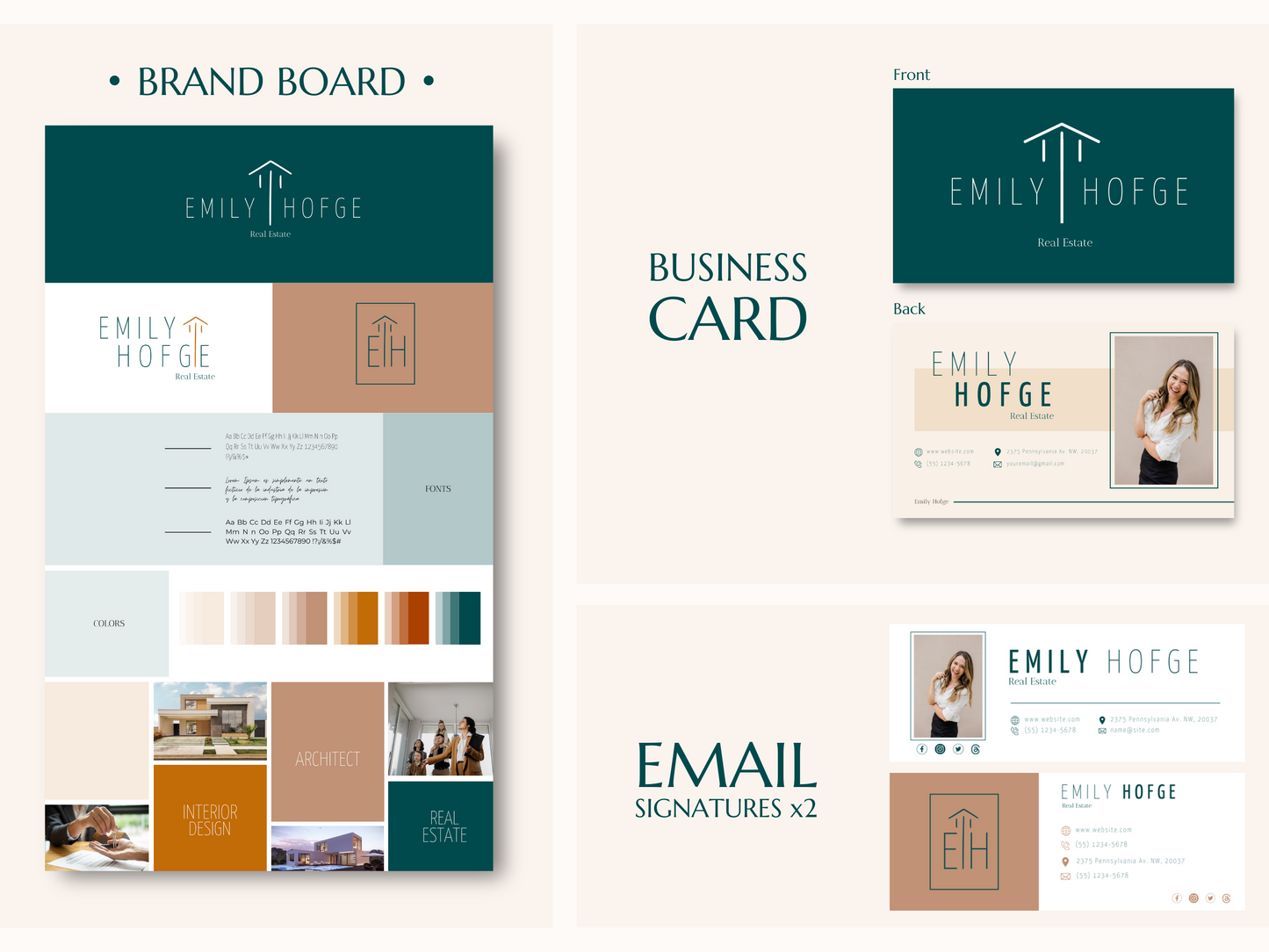 EMILY | REALTOR - REAL ESTATE - ARCHITECT - INTERIOR DESIGNER | DYI Personal Branding Kit | Canva Templates - Logos, Brand Board, Business Card, Email Signature, Social Media Kit