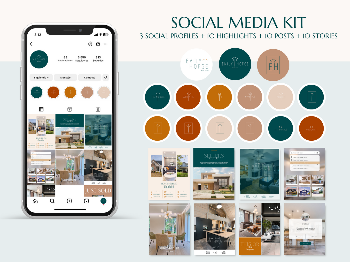 EMILY | REALTOR - REAL ESTATE - ARCHITECT - INTERIOR DESIGNER | DYI Personal Branding Kit | Canva Templates - Logos, Brand Board, Business Card, Email Signature, Social Media Kit