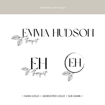 EMMA | Coach & Beauty Logo Kit | DIY Black & White Elegant Canva Template