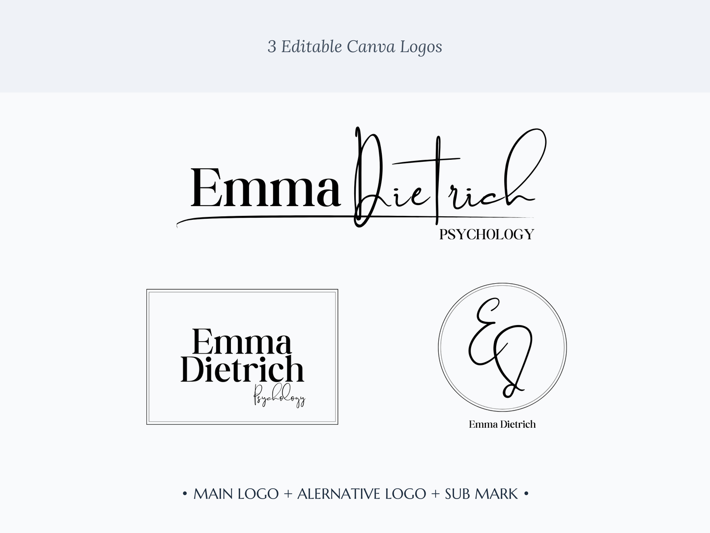 EMMA | Coach - Expert | DIY Logo Design Template, Editable Logo Package, Custom Logo for Business, Modern Logo Set, Black and White Logo Kit, Instant Download