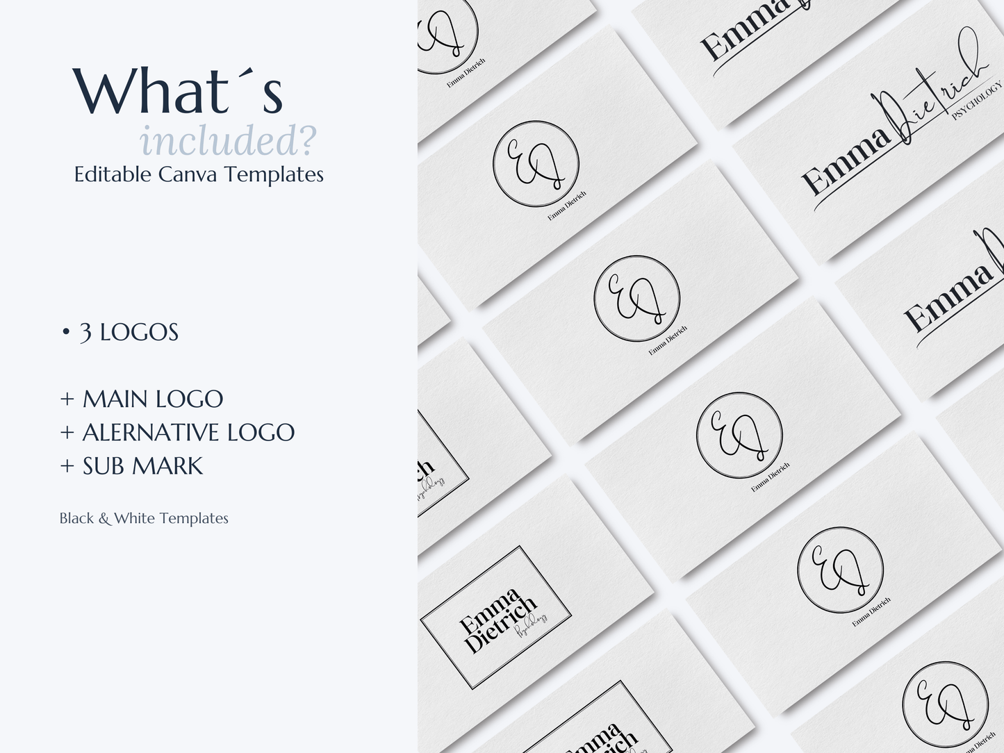 EMMA | Coach - Expert | DIY Logo Design Template, Editable Logo Package, Custom Logo for Business, Modern Logo Set, Black and White Logo Kit, Instant Download