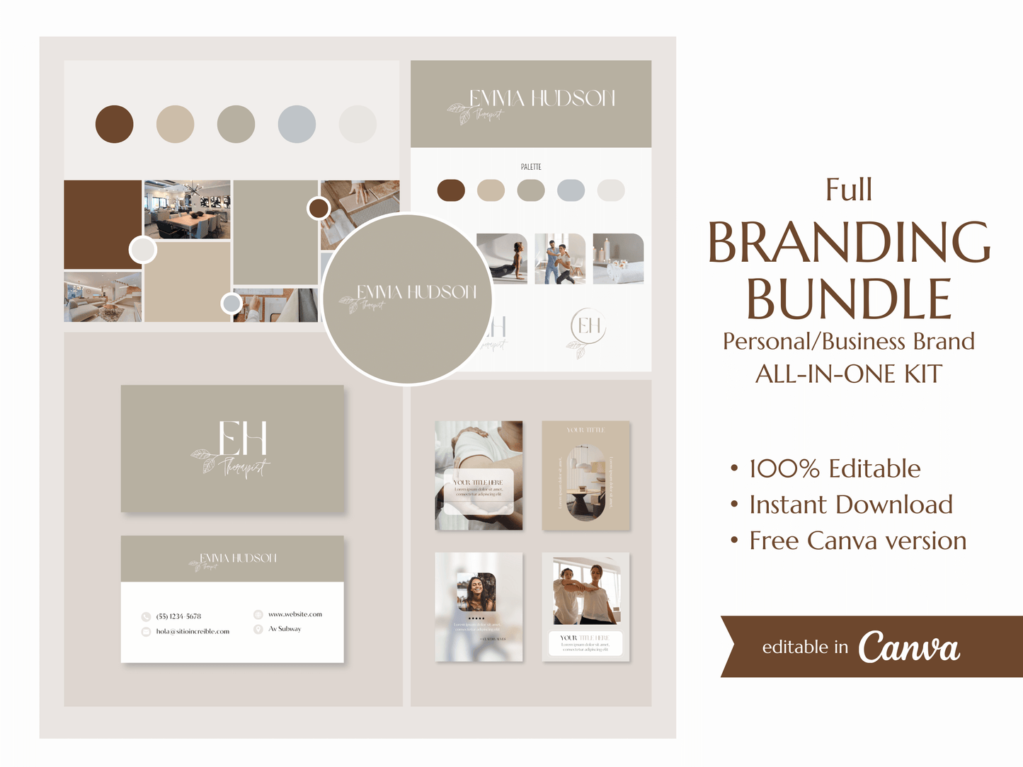 EMMA | THERAPIST - COACH - BEAUTY | DYI Full Personal Branding Kit | Canva Templates - Logos, Brand Board, Business Card, Email Signature, Social Media Kit