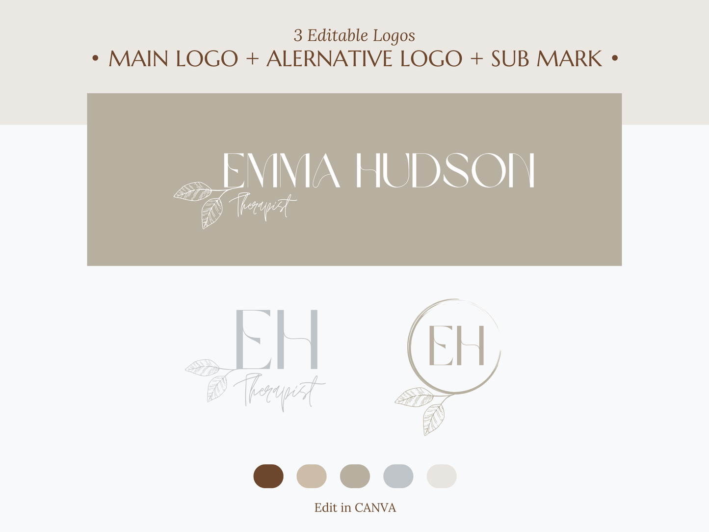EMMA | THERAPIST - COACH - BEAUTY | DYI Full Personal Branding Kit | Canva Templates - Logos, Brand Board, Business Card, Email Signature, Social Media Kit