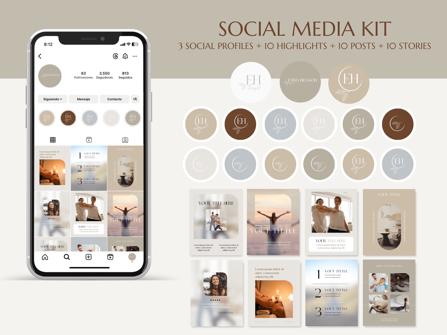EMMA | THERAPIST - COACH - BEAUTY | DYI Full Personal Branding Kit | Canva Templates - Logos, Brand Board, Business Card, Email Signature, Social Media Kit