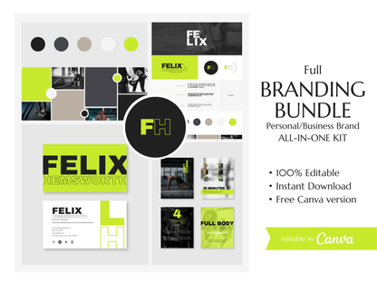FELIX | TRAINER - FITNESS | Editable Personal Branding Kit | Canva Templates - Logos, Brand Board, Business Card, Email Signature, Social Media Kit
