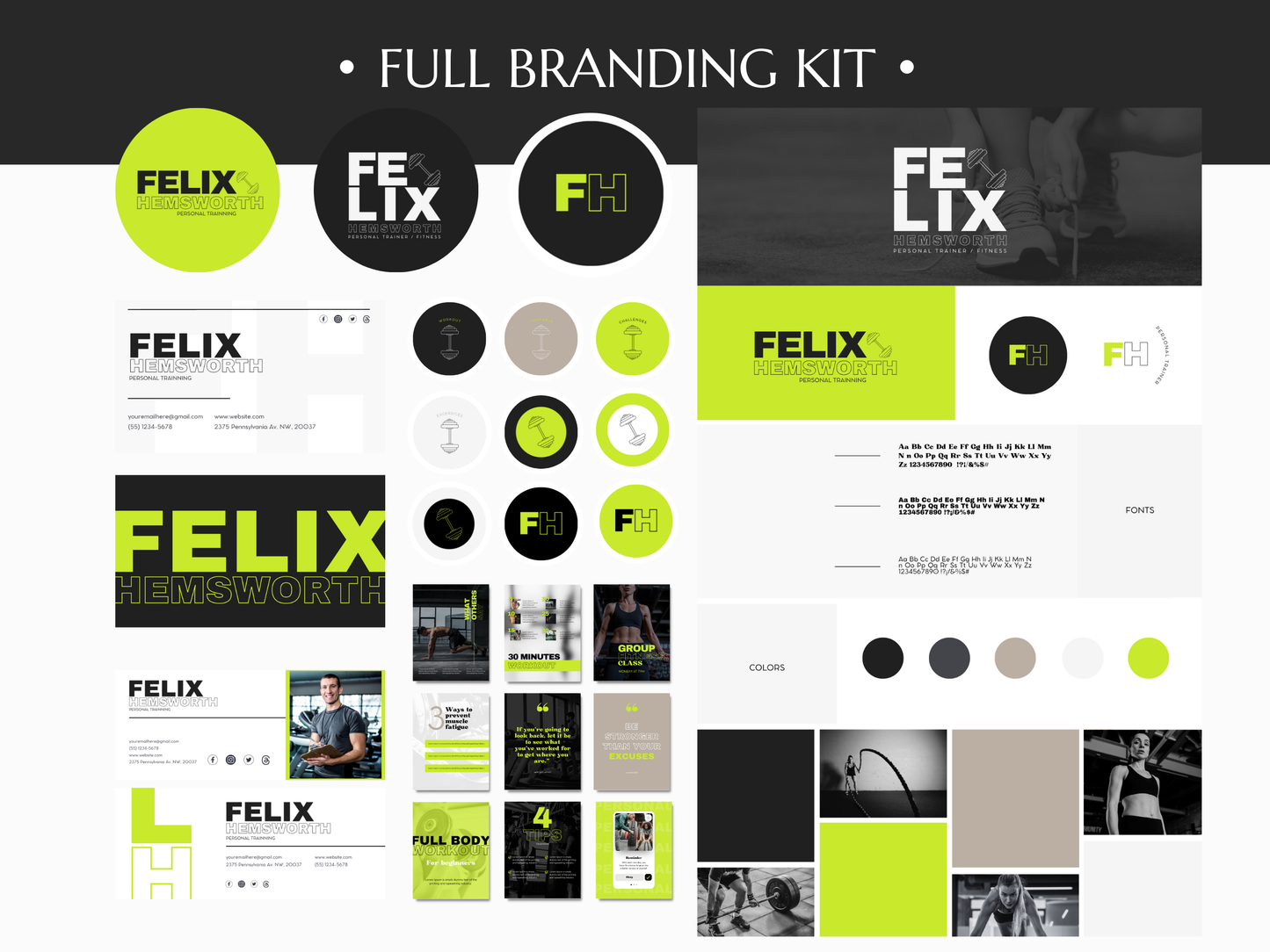 FELIX | TRAINER - FITNESS | Editable Personal Branding Kit | Canva Templates - Logos, Brand Board, Business Card, Email Signature, Social Media Kit