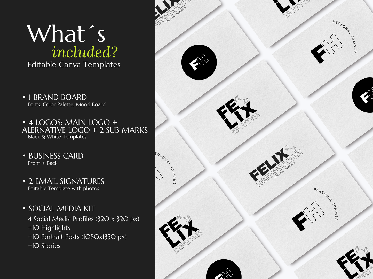FELIX | TRAINER - FITNESS | Editable Personal Branding Kit | Canva Templates - Logos, Brand Board, Business Card, Email Signature, Social Media Kit