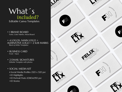 FELIX | TRAINER - FITNESS | Editable Personal Branding Kit | Canva Templates - Logos, Brand Board, Business Card, Email Signature, Social Media Kit