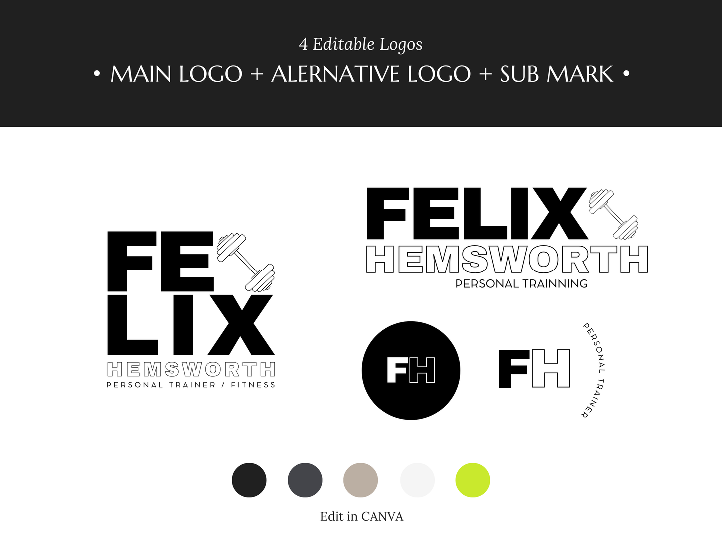 FELIX | TRAINER - FITNESS | Editable Personal Branding Kit | Canva Templates - Logos, Brand Board, Business Card, Email Signature, Social Media Kit