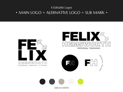 FELIX | TRAINER - FITNESS | Editable Personal Branding Kit | Canva Templates - Logos, Brand Board, Business Card, Email Signature, Social Media Kit