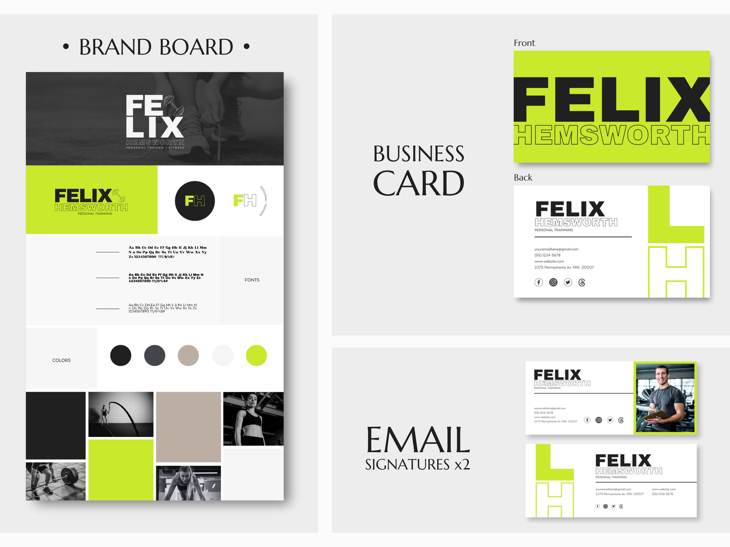 FELIX | TRAINER - FITNESS | Editable Personal Branding Kit | Canva Templates - Logos, Brand Board, Business Card, Email Signature, Social Media Kit
