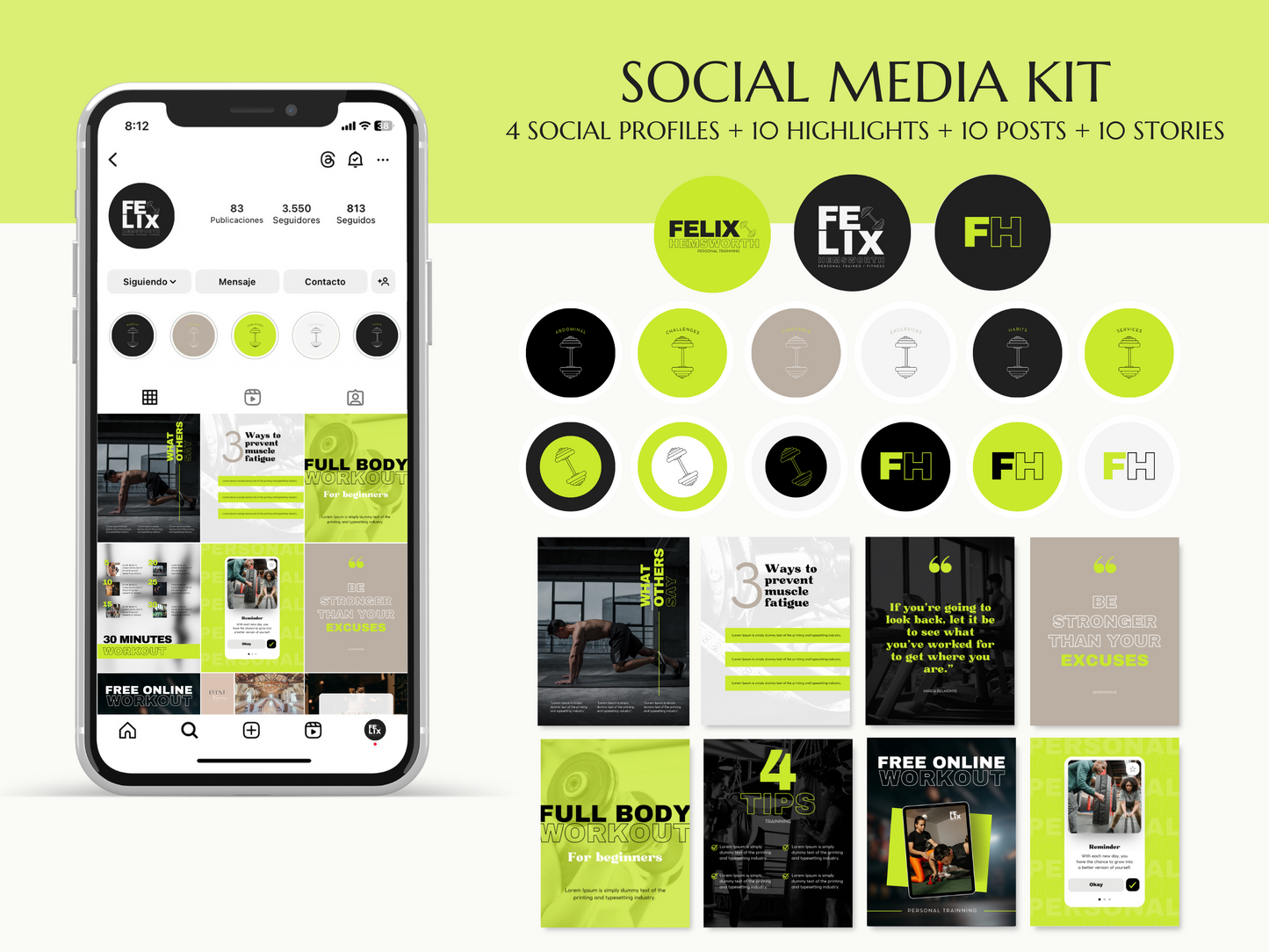 FELIX | TRAINER - FITNESS | Editable Personal Branding Kit | Canva Templates - Logos, Brand Board, Business Card, Email Signature, Social Media Kit