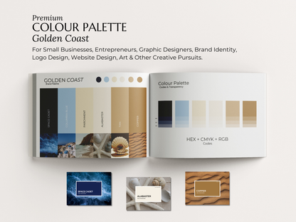 Golden Coast | Luxury Brand Palette | Editable Canva Template with Hex Codes | Blue Beige Gold Small Business Kit