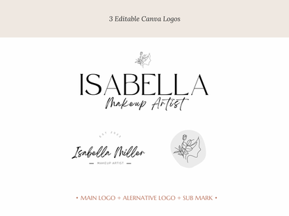 ISABELLA | Beauty & Makeup Artist Logo Kit | DIY Black & White Canva Template, Modern Branding Design