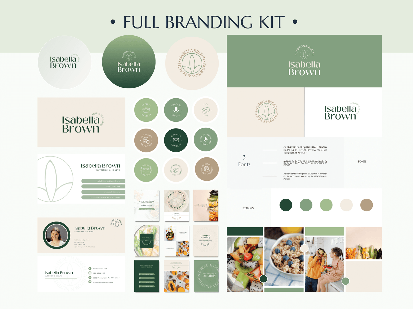 ISABELLA | NUTRITIONIST - COACH - TRAINER | Editable DIY Branding Pack | Canva Templates - Logos, Brand Board, Business Card, Email Signature, Social Media Kit