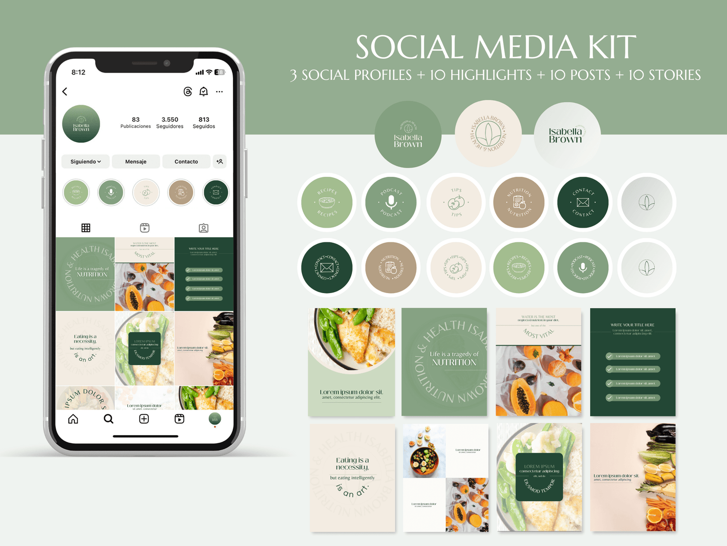 ISABELLA | NUTRITIONIST - COACH - TRAINER | Editable DIY Branding Pack | Canva Templates - Logos, Brand Board, Business Card, Email Signature, Social Media Kit