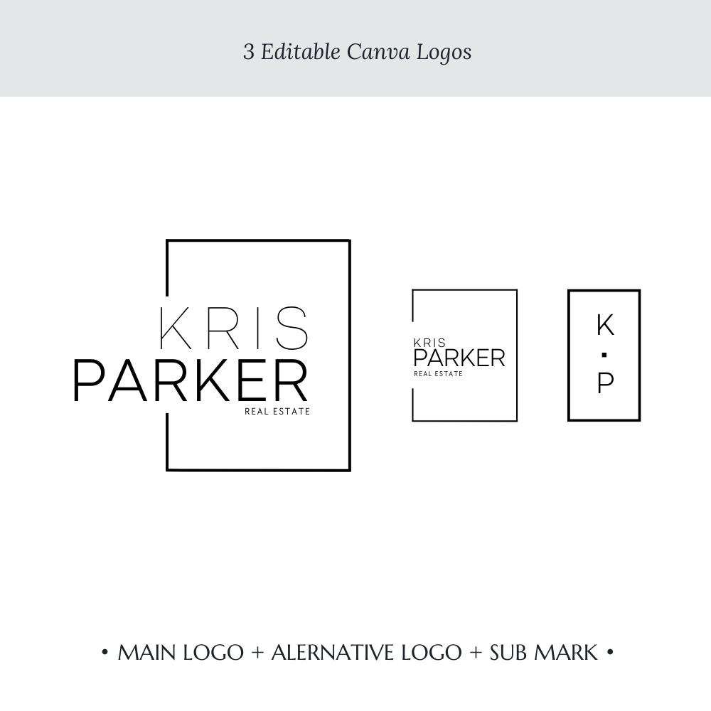KRIS | Realtor Logo Kit | DIY Canva Template, Black & White Elegant Branding Package