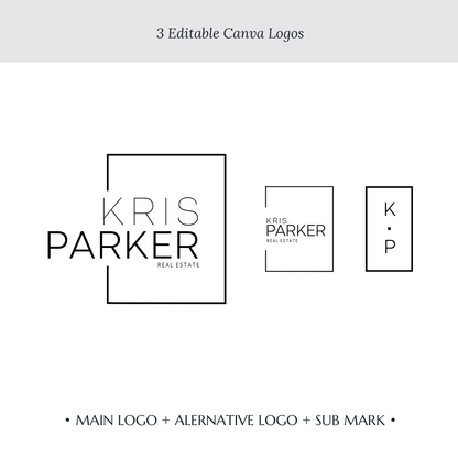 KRIS | Realtor Logo Kit | DIY Canva Template, Black & White Elegant Branding Package