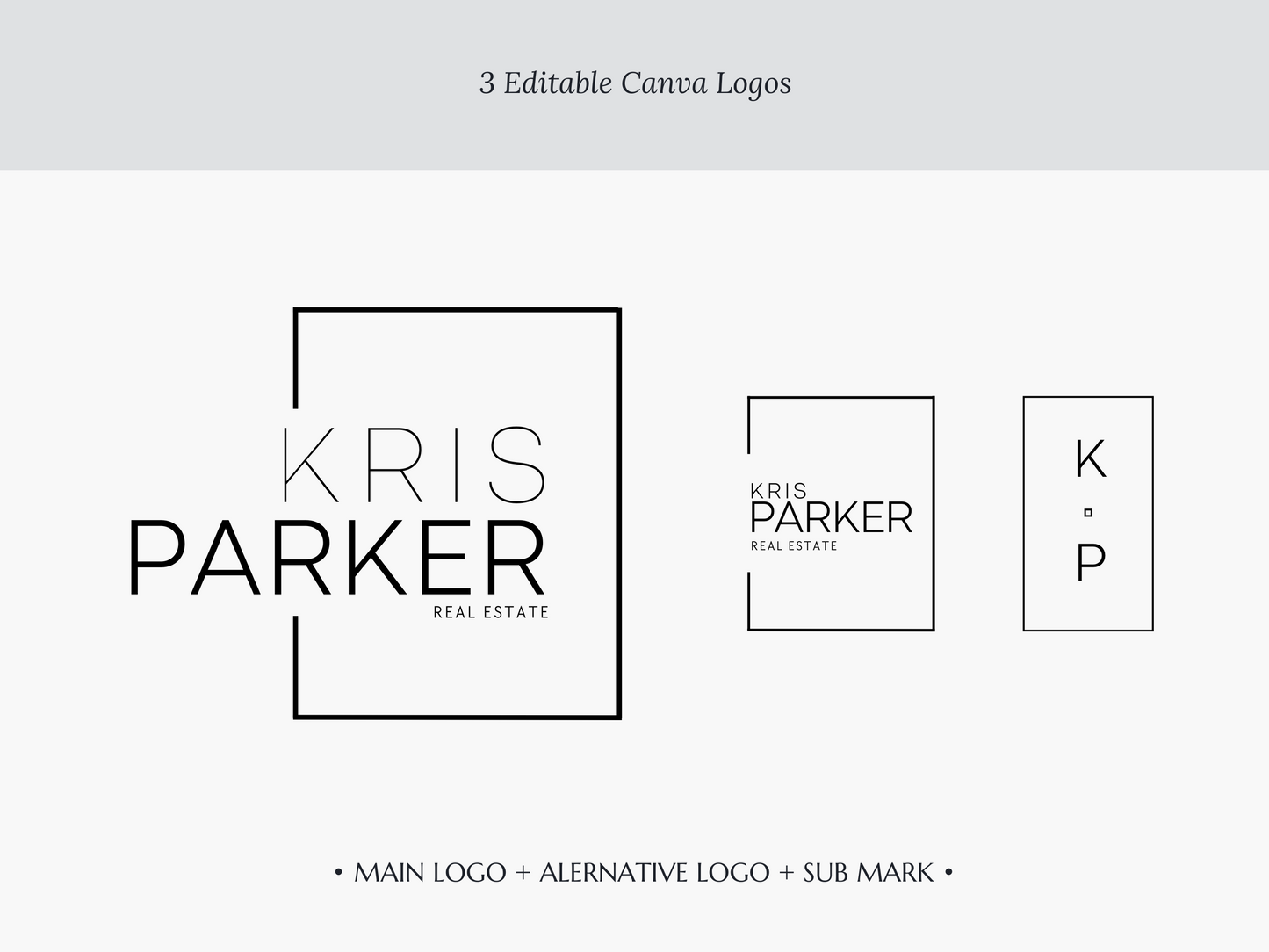 KRIS | Realtor Logo Kit | DIY Canva Template, Black & White Elegant Branding Package