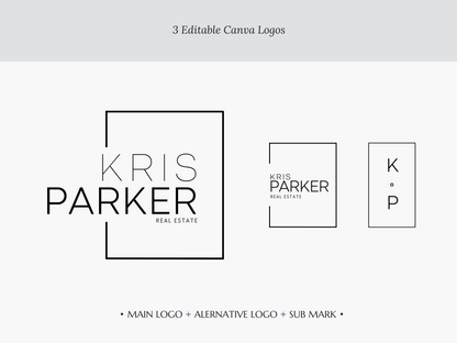KRIS | Realtor Logo Kit | DIY Canva Template, Black & White Elegant Branding Package