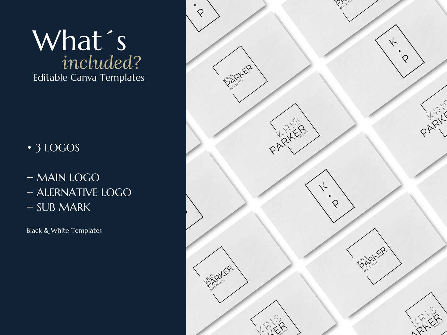 KRIS | Realtor Logo Kit | DIY Canva Template, Black & White Elegant Branding Package