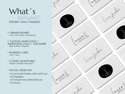 LAURA | HAIRSTYLE - SALON | Editable Personal Branding Kit | Canva Templates - Logos, Brand Board, Business Card, Email Signature, Social Media Kit