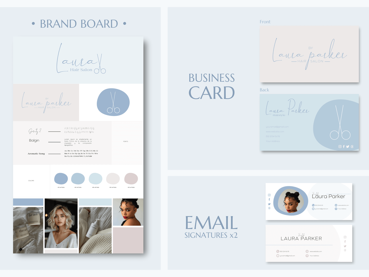 LAURA | HAIRSTYLE - SALON | Editable Personal Branding Kit | Canva Templates - Logos, Brand Board, Business Card, Email Signature, Social Media Kit